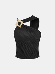Asymmetric Pleated Metal Decor Tank Top