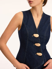 Asymmetrical Button Denim Vest & Shorts Set