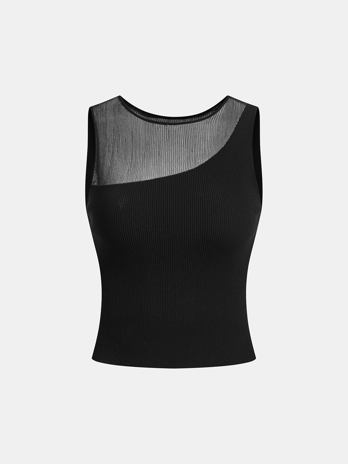 Asymmetric Mesh Ribbed Knit Tank Top