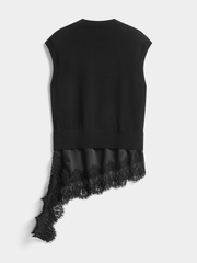 Asymmetric Lace Hem Knit Top
