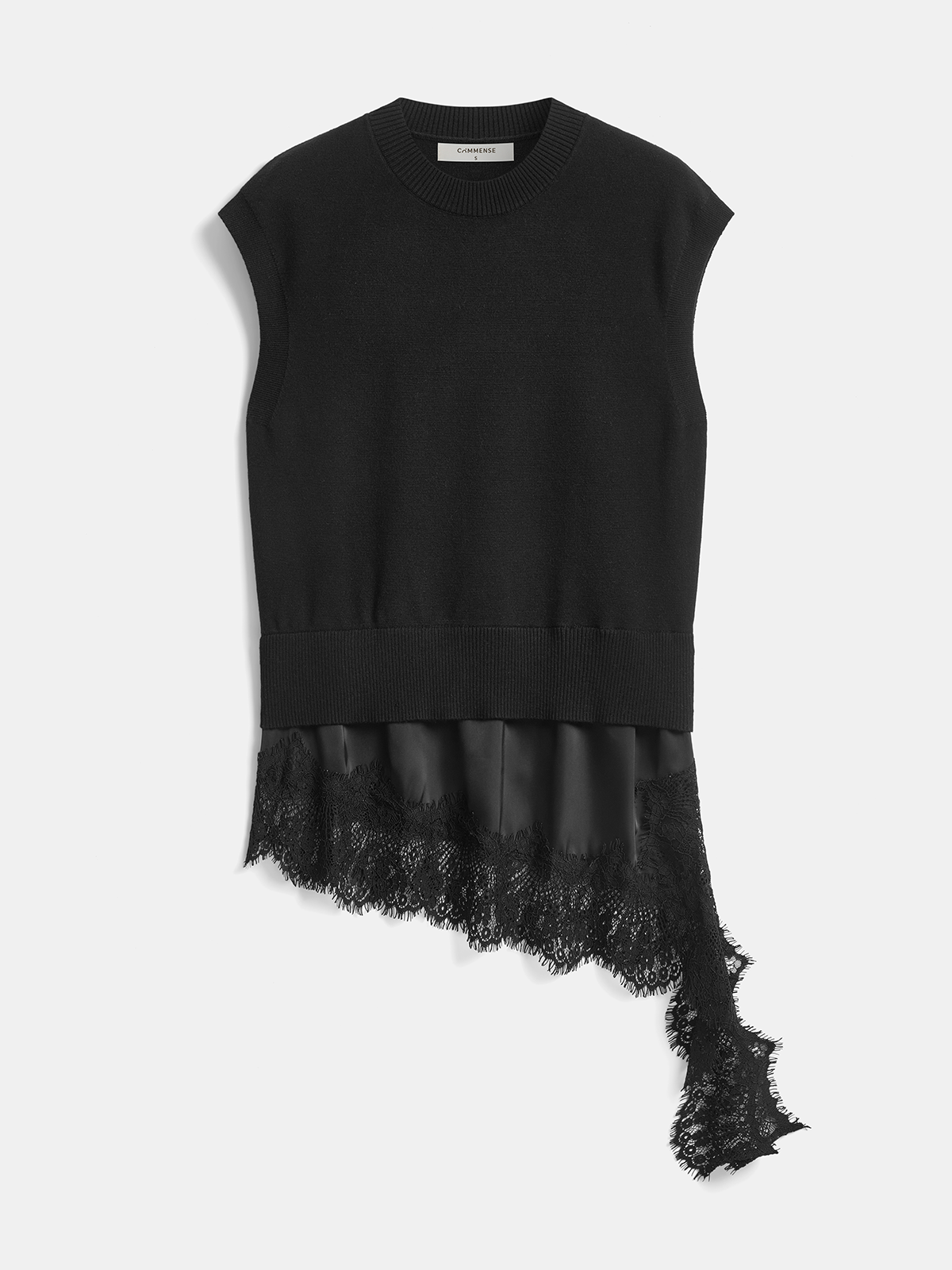 Asymmetric Lace Hem Knit Top