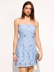 3D Floral Strapless Lace Mini Dress