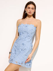 3D Floral Strapless Lace Mini Dress