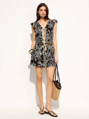 Abstract Floral Tie-Front Top & Shorts Set