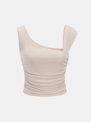 Asymmetric Neckline Ruched Tank Top