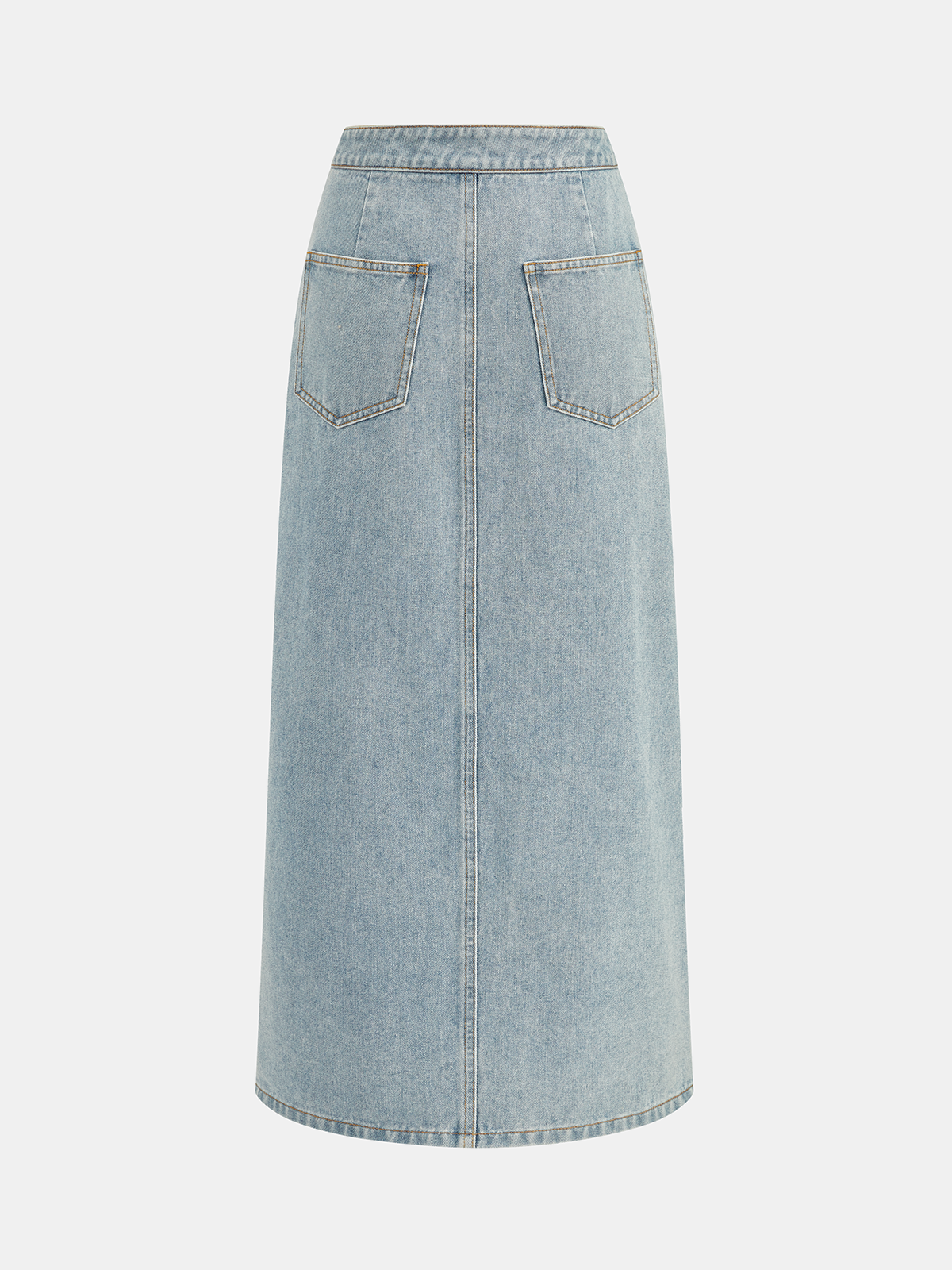 Asymmetric Button Wrap Midi Denim Skirt