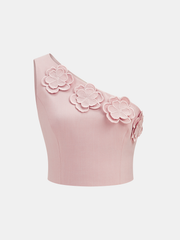 3D Flower One-Shoulder Crop Top & Pants Set