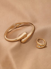 2Pcs Smooth Minimalist Open Bangle & Ring Set