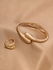 2Pcs Smooth Minimalist Open Bangle & Ring Set