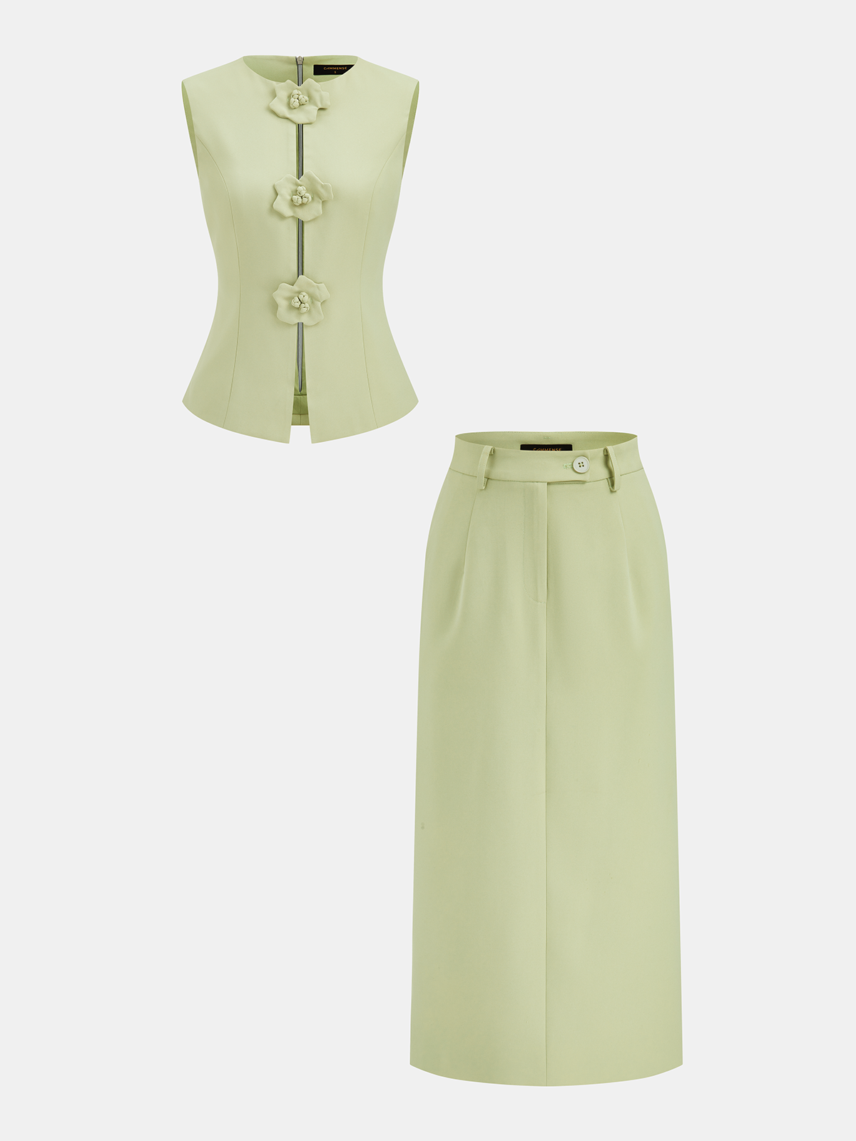 3D Flower Sleeveless Top & Midi Skirt Set