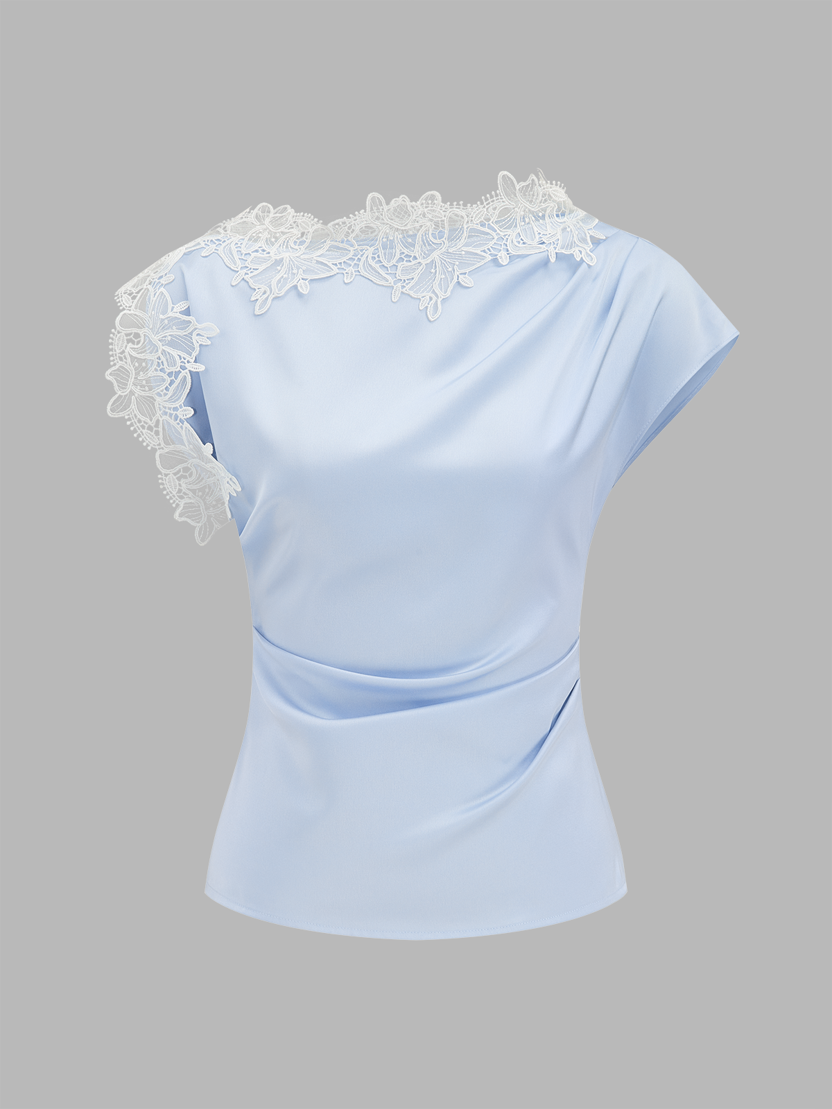 Asymmetric Lace Trim Ruched Blouse