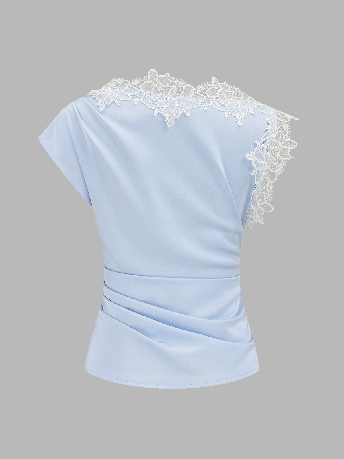 Asymmetric Lace Trim Ruched Blouse