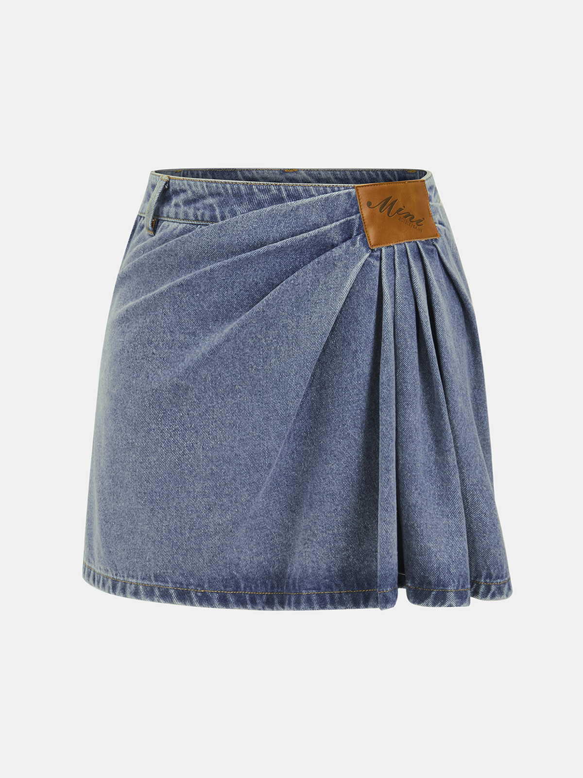 Asymmetric Pleated Denim Mini Skirt