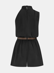 Asymmetric Sleeveless Belted Tailored Romper