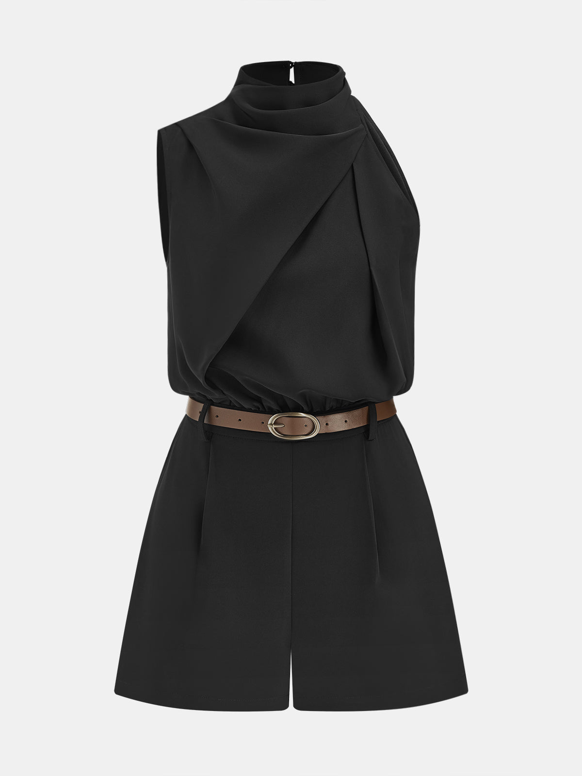 Asymmetric Sleeveless Belted Tailored Romper