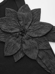 3D Flower Ribbed Knit Tank Top