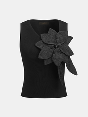 3D Flower Ribbed Knit Tank Top