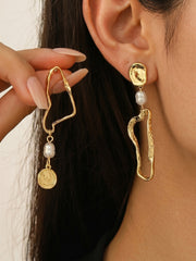Asymmetrical Coin Pearl Drop Earrings