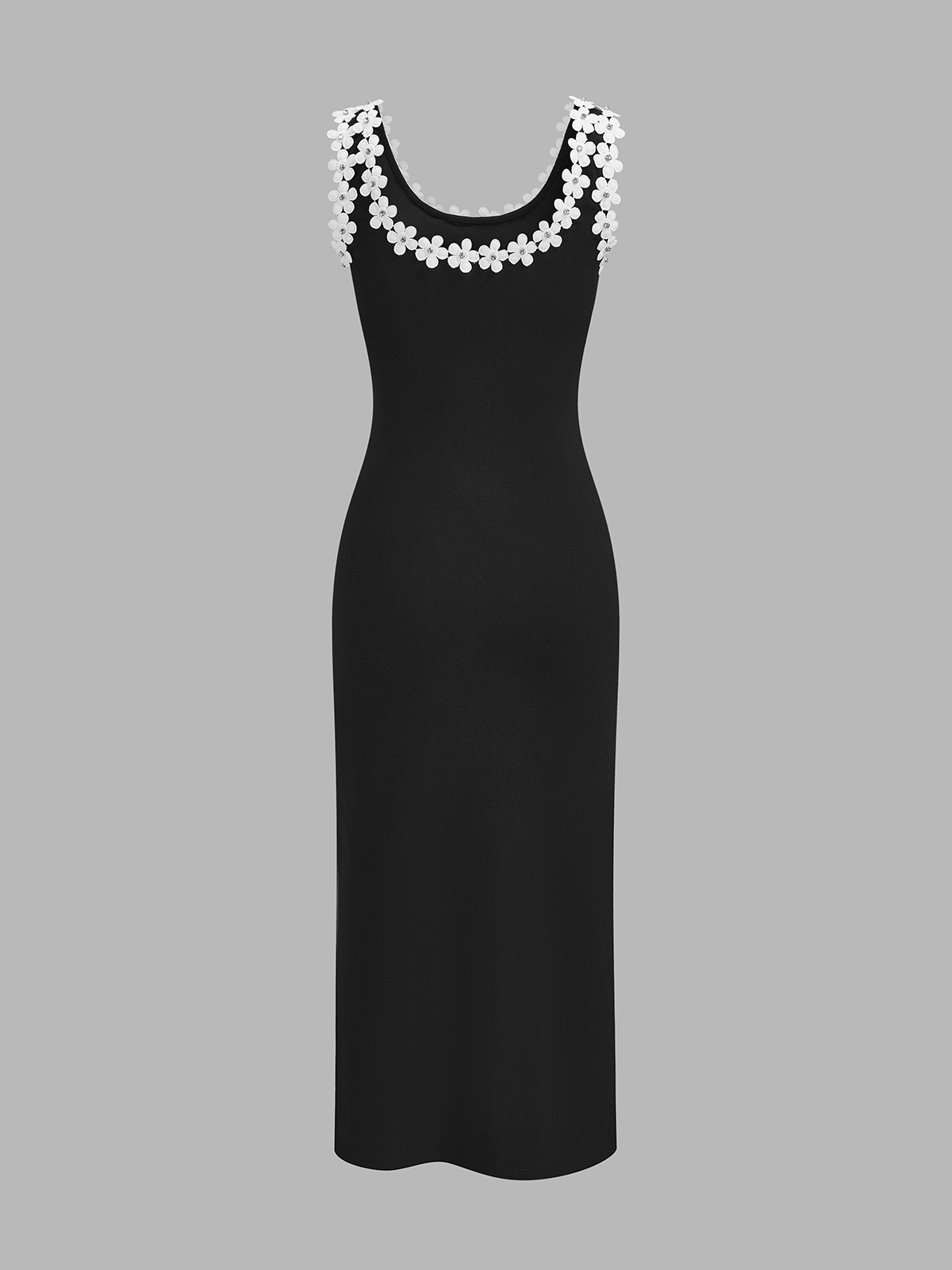 3D Floral Neckline Bodycon Midi Dress