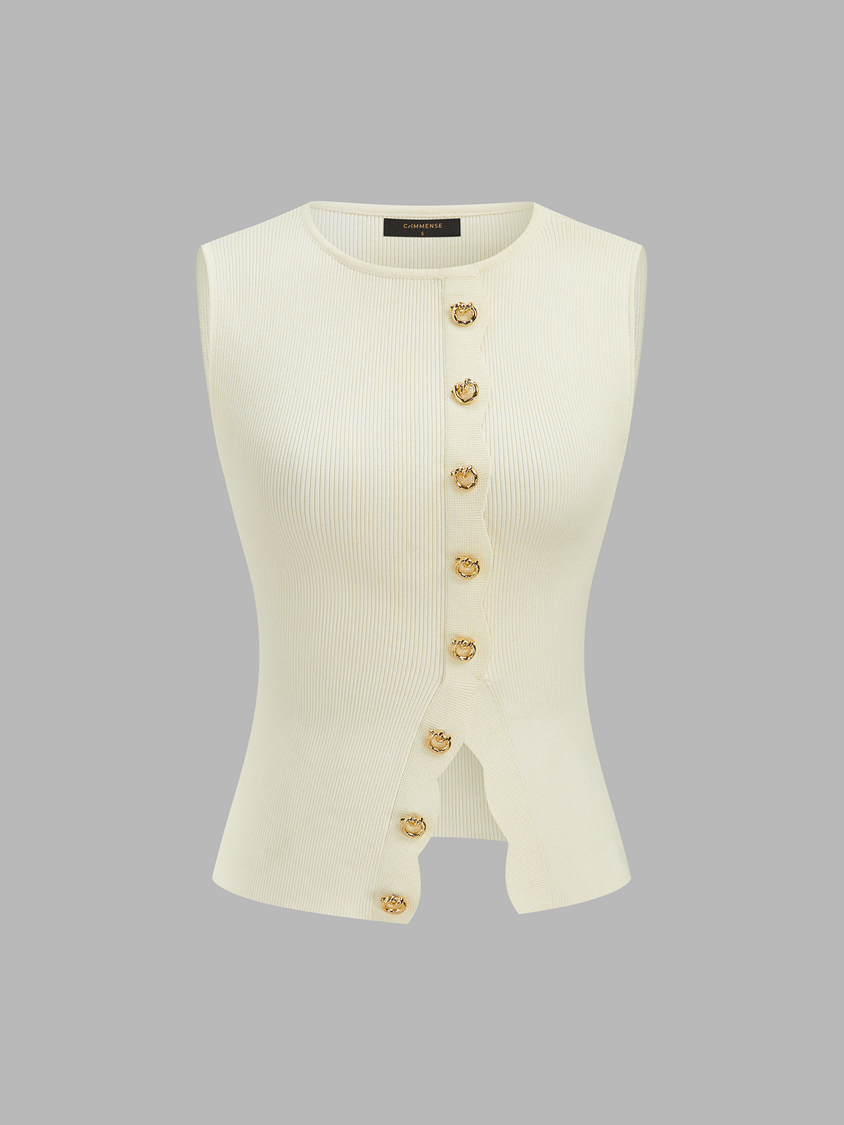 Asymmetric Button Scallop Sweater Vest