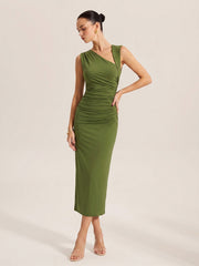 Asymmetric Ruched Bodycon Midi Dress