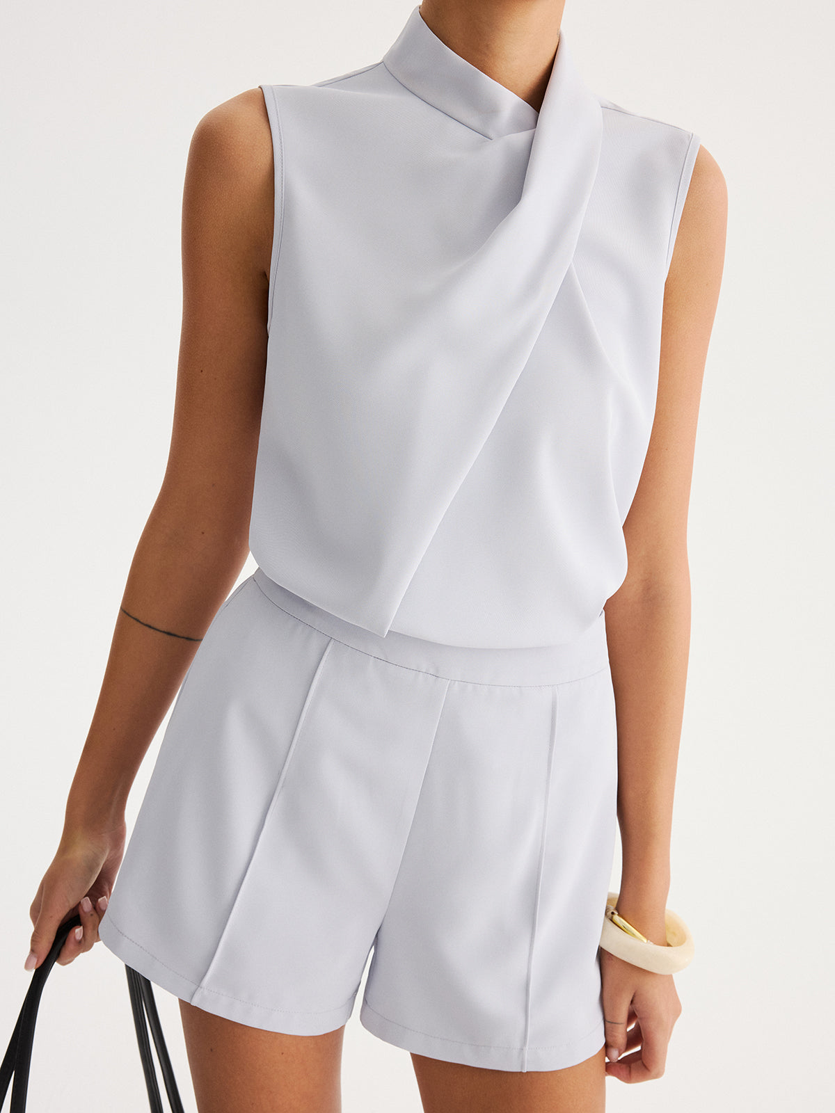 Asymmetric Draped Top & Tailored Shorts Set