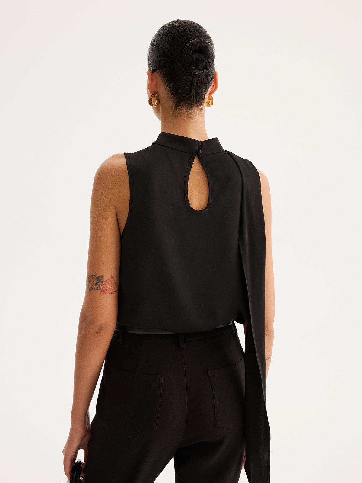 Asymmetric Tie Detail Satin Sleeveless Blouse