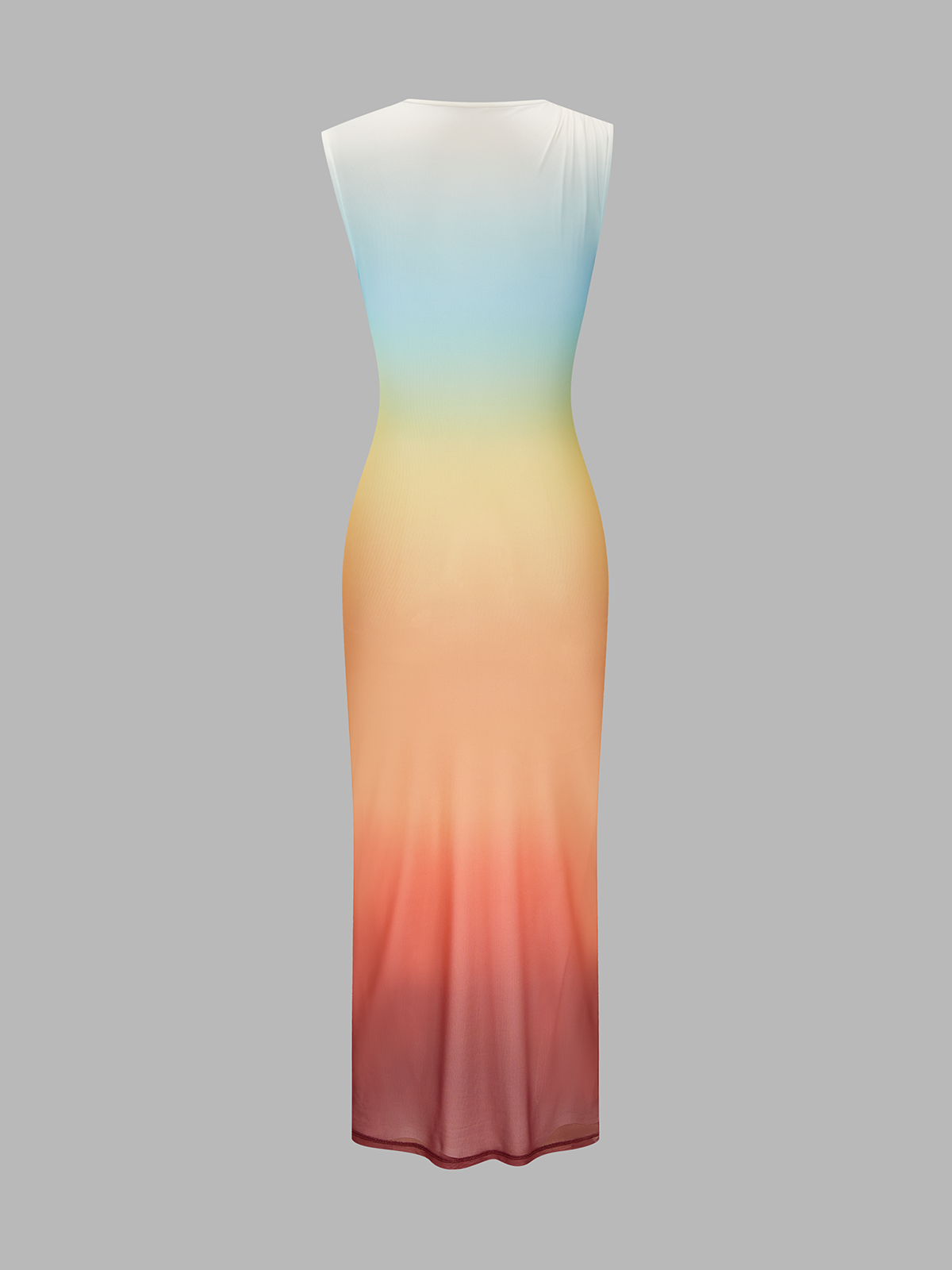 Asymmetric Neckline Sunset Gradient Mesh Midi Dress