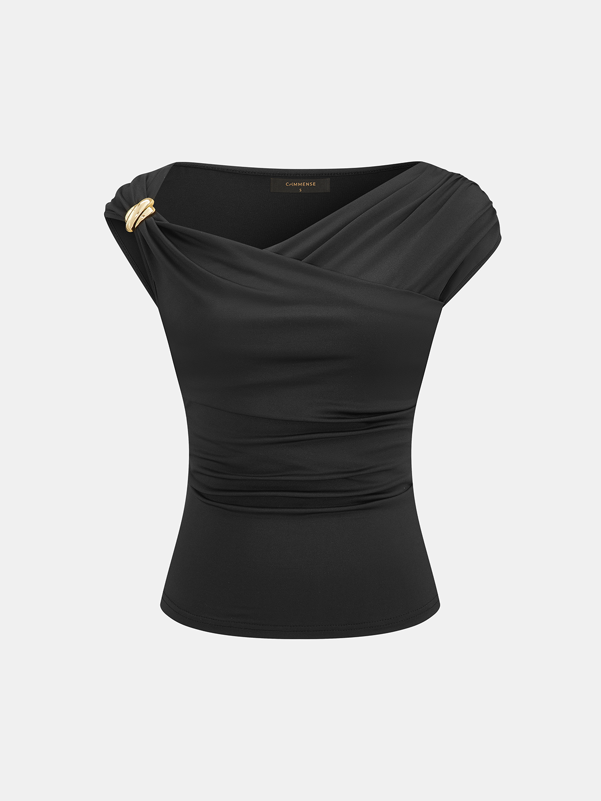 Asymmetric Neckline Ring Detail Top