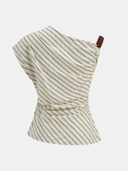 Asymmetric Striped Cotton Linen Top