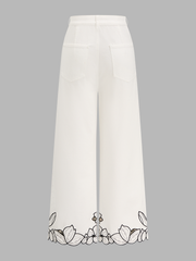 Asymmetric Embroidered Denim Pants
