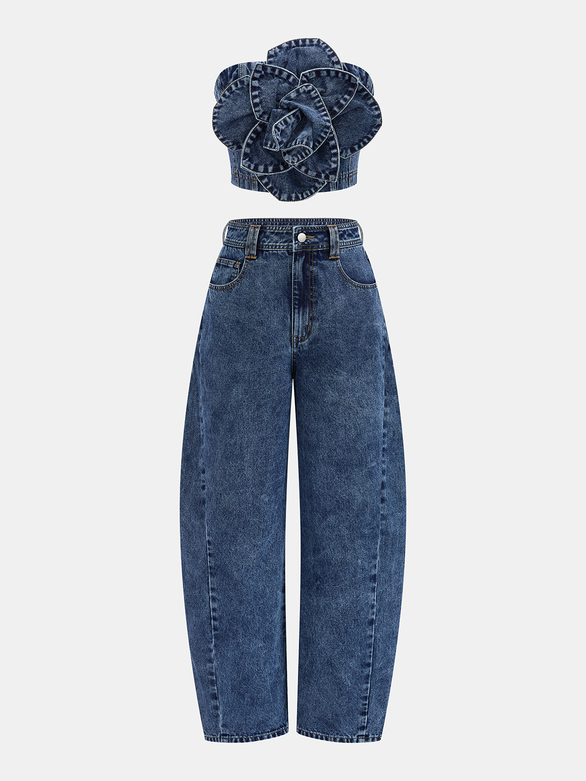3D Rose Applique Denim Tube Top