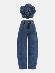 3D Rose Applique Denim Tube Top