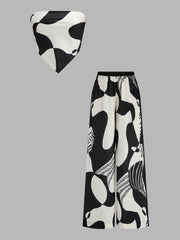 Abstract Print Bandeau Top & Pants Set