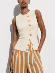 Asymmetric Button Scallop Sweater Vest