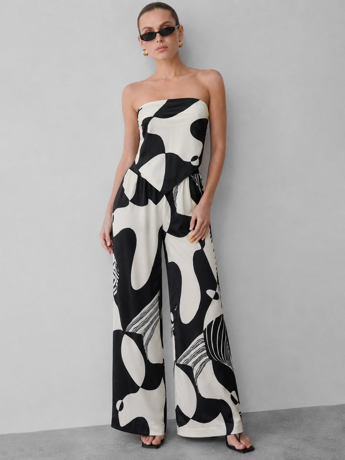 Abstract Print Bandeau Top & Pants Set