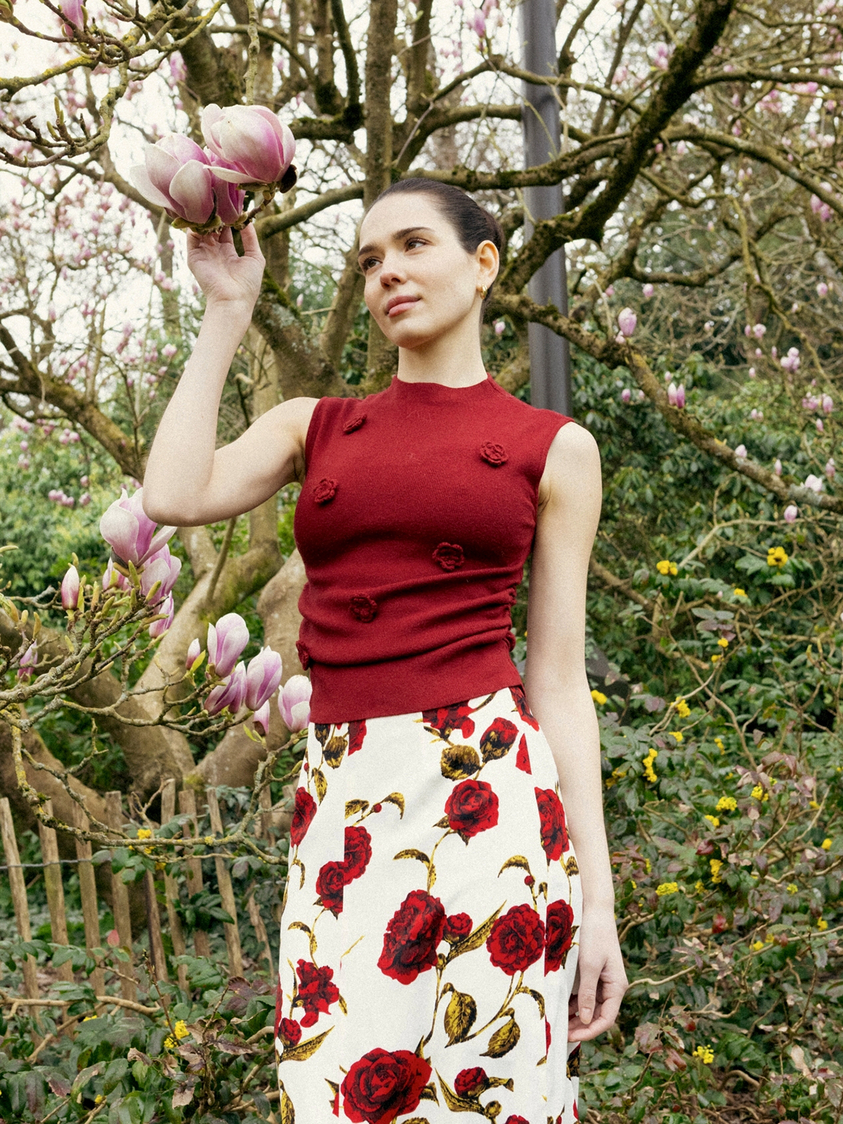 3D Floral Sleeveless Mock Neck Top