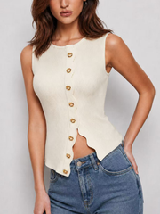 Asymmetric Button Scallop Sweater Vest