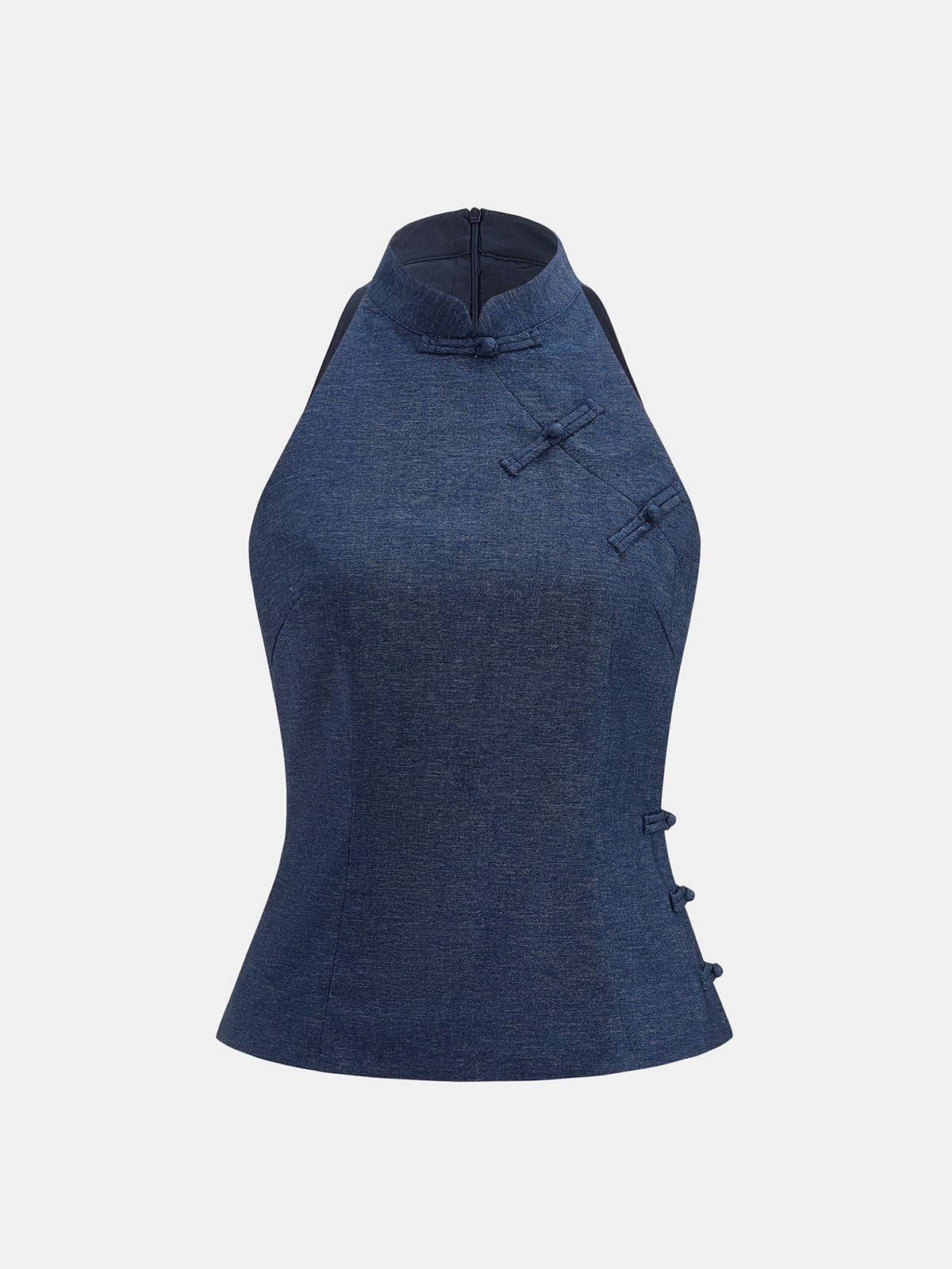 Asymmetric Frog Button Denim Top