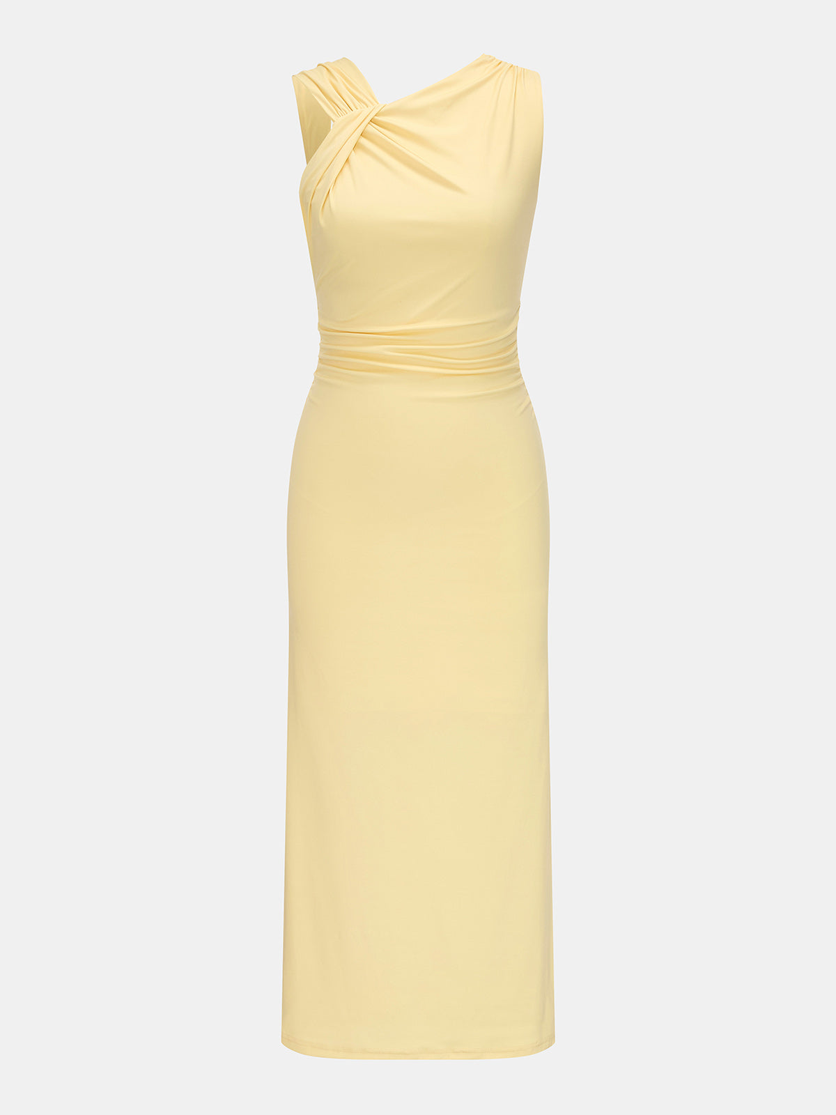 Asymmetric Sleeveless Ruched Waist Maxi Dress