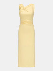 Asymmetric Sleeveless Ruched Waist Maxi Dress
