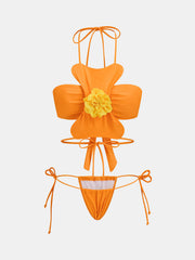 3D Flower Bikini & Mini Skirt 3Pcs Swim Set
