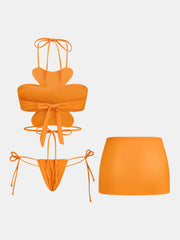3D Flower Bikini & Mini Skirt 3Pcs Swim Set