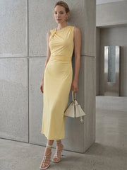 Asymmetric Sleeveless Ruched Waist Maxi Dress