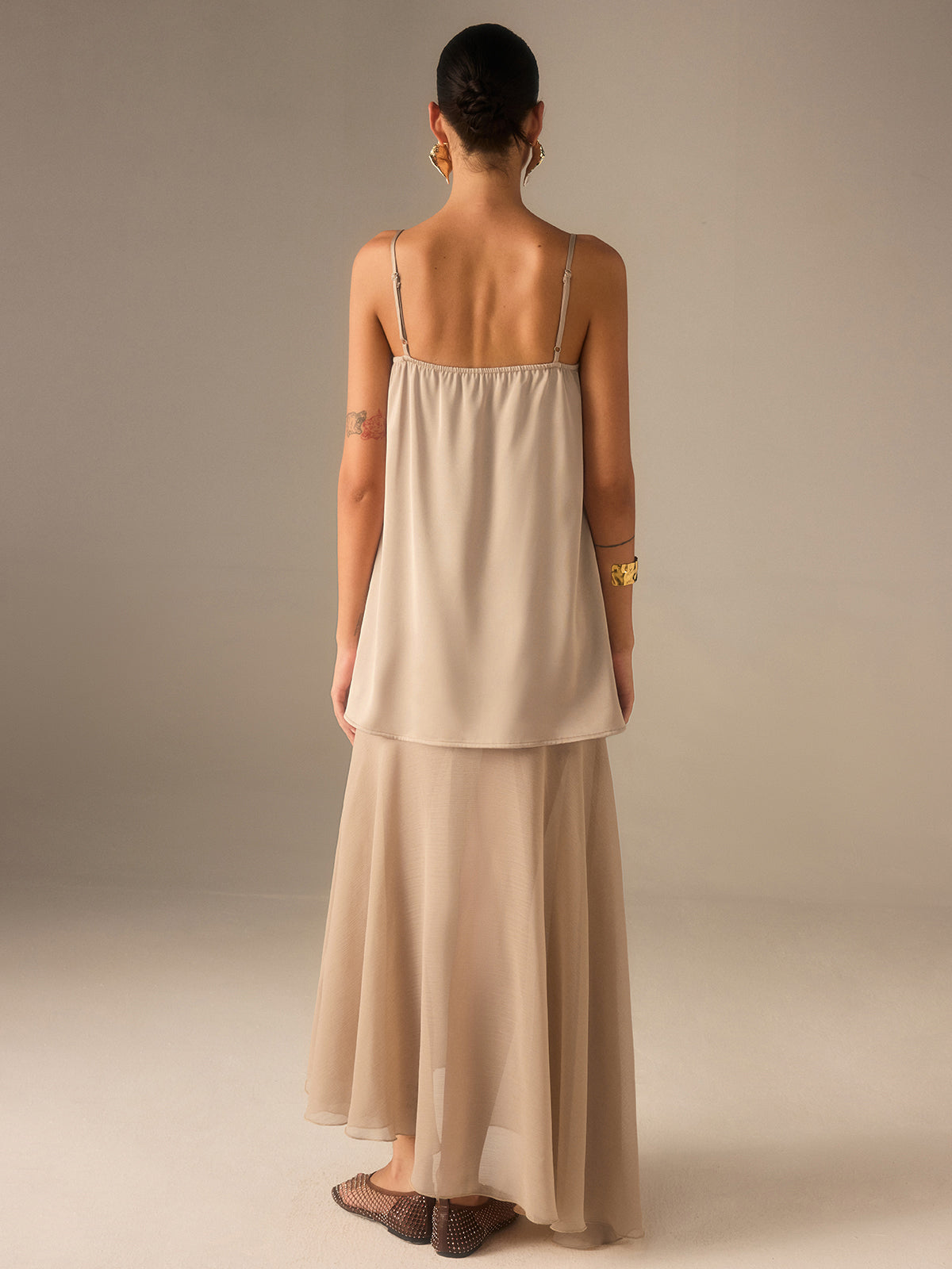 2 in 1 Semi-Sheer Chiffon Cami Maxi Dress