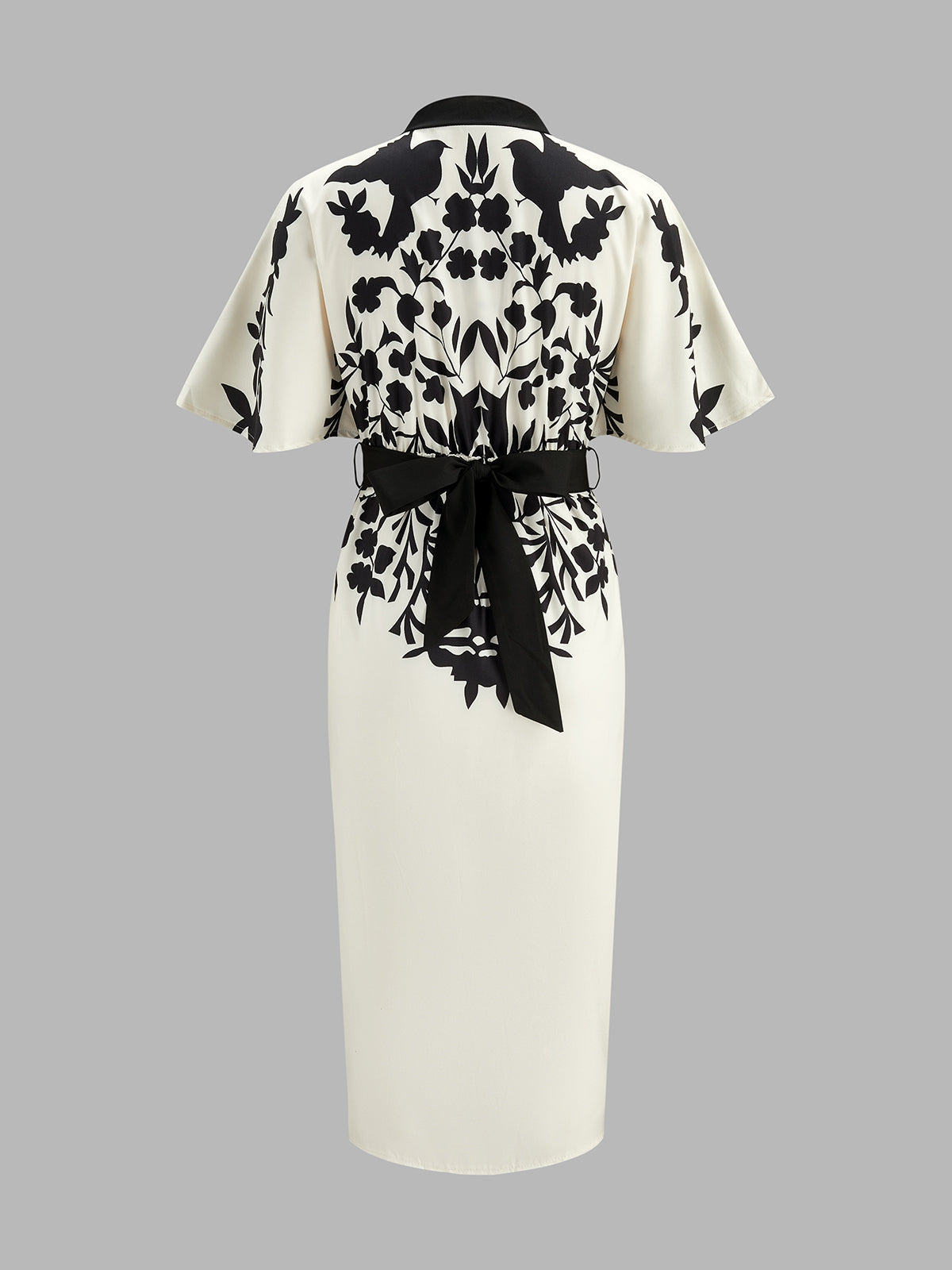 Abstract Print V-Neck Belted Midi Dress