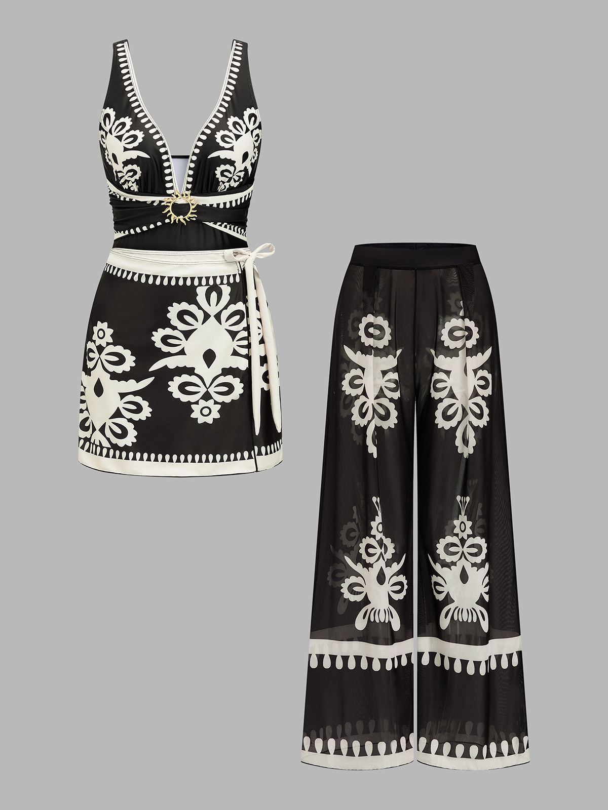 3-Piece Boho Floral Print Swimsuit Set