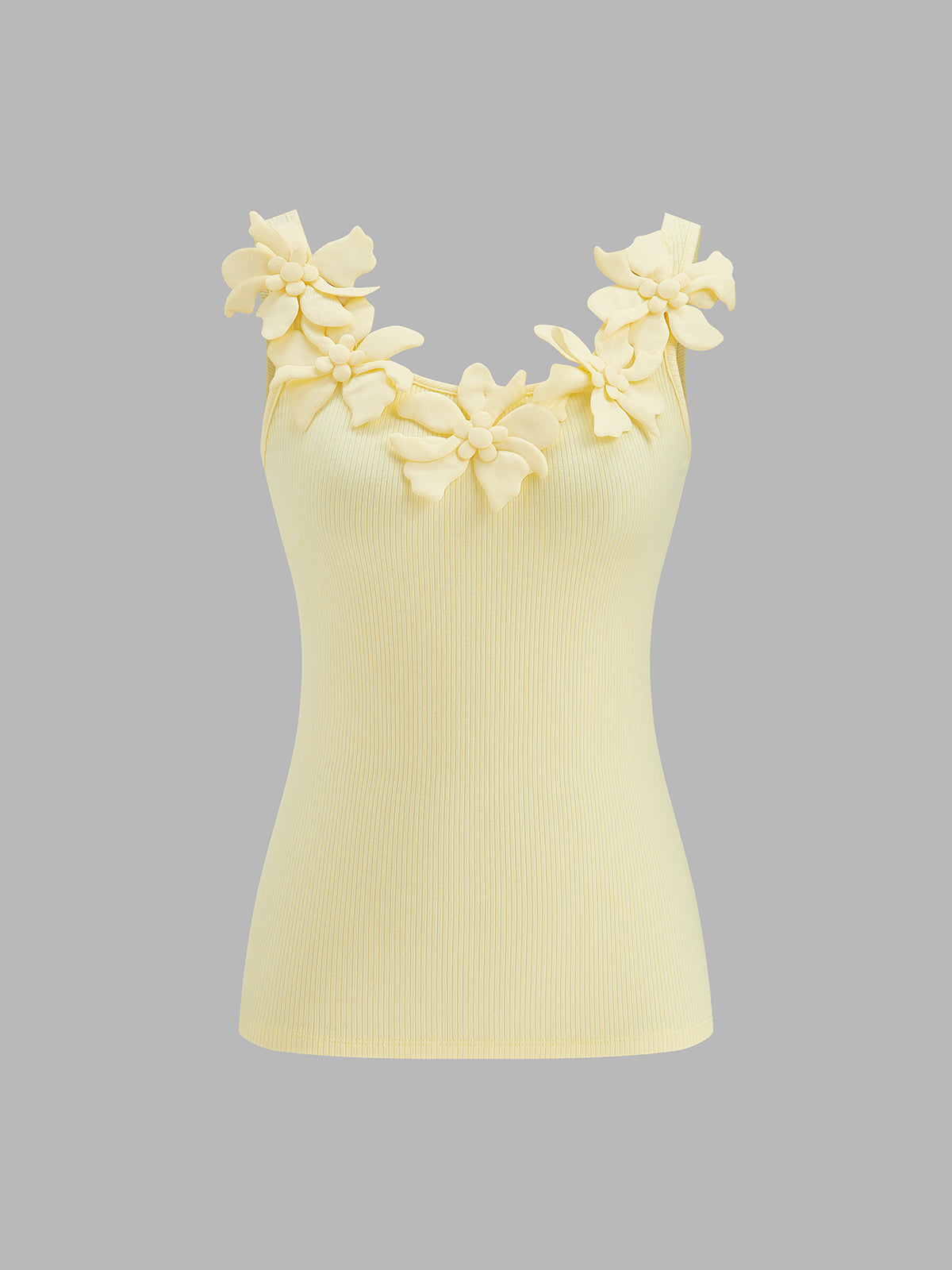 3D Floral Ribbed Knit Tank Top
