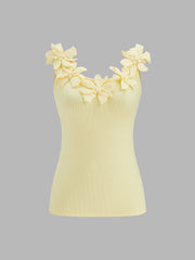 3D Floral Ribbed Knit Tank Top