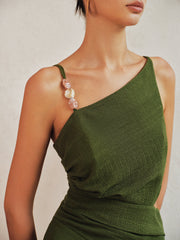 Asymmetrical Bead Cutout Wide Leg Jumpsuit